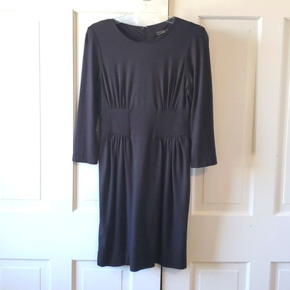 BCBG MAXAZRIA CHARCOAL GRAY KNIT DRESS SIZE SMALL WOOL BLEND 3/4 SLEEVE OFFICE